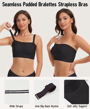 Load image into Gallery viewer, Strapless Bras for Women Push Up Jelly Bandeau Bras No Underwire Seamless Tube Bra Non-Slip with Detachable Straps, Black, XL
