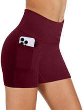Load image into Gallery viewer, COPYLEAF Biker Shorts Women with Pockets 5'' High Waisted Gym Workout Spandex Shorts Tummy Control Yoga Shorts(Wine Red L)
