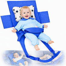 Load image into Gallery viewer, nfant Airplane Seat Extender Travel Bed | Baby on Lap Flight Bed | Foldable Soft Airplane Baby Travel Seat Extender on Lap with Neck Pillow | Fits Economy Seats | Baby Blue
