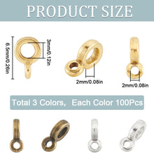 Load image into Gallery viewer, SOFPLATE 300Pcs Ring Bail Beads Spacer Bail Beading Silver Golden Alloy Tibetan Tube Column Spacer Bails Rings with Hanger Loop Findings for DIY Earring Necklace Assortments Jewelry Making Supplies
