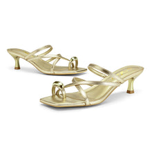 Load image into Gallery viewer, Athlefit Gold Kitten Heels for Women Strappy Flip Flop Low Heels Square Open Toe Slip On Fashion Dress Short Heeled Sandals for Wedding Prom Size 9

