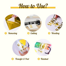 Load image into Gallery viewer, HTVRONT Gold Chrome Vinyl - 12" x 15FT Gold Permanent Adhesive Vinyl for All Cutting Machine-Gold Mirror Metallic Easy to Cut &amp; Weed

