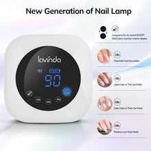 Load image into Gallery viewer, Lavinda UV LED Nail Lamp, Cordless Nail Lamp 54W Rechargeable Nail Dryer Gel Polish Light with Large LCD Display, Professional Gel Curing Lamp with 4 Timer Setting Auto Sensor for Salon and Home
