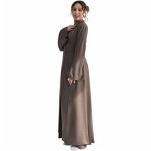 Load image into Gallery viewer, 2PCS Womens Muslim Abaya Dress Soft Light Prayer Clothing Stand Collar Full Coverage Cardigan Dress Outfits Mocha
