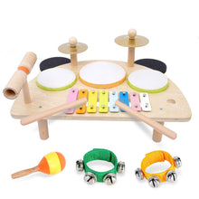 Load image into Gallery viewer, Kids Drum Set, Montessori Musical Instruments for Toddlers 1-6, Wooden Toys Montessori Music Table, Xylophone Drum Kit, Birthday for Boys Girls
