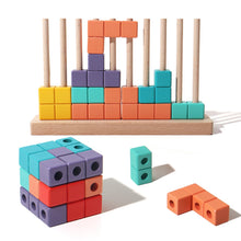 Load image into Gallery viewer, BESTAMTOY Wooden Russian Building Blocks Puzzle Brain Teasers Toy Colorful Spatial Concepts Learning Game with Wooden Base and Pegs Educational STEM Toy for Kids
