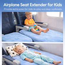Load image into Gallery viewer, Toddler Airplane Bed seat Extender with Pillow - Soft Portable Travel Bed for Kids - Plane footrest for Long Flights - Lightweight Carry Bag Included (Baby Blue)
