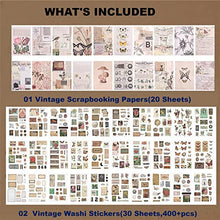 Load image into Gallery viewer, 413 Pcs Vintage Scrapbooking Supplies Kit, 50 Sheets Washi Sticker Book with Quote Stickers Aesthetic Paper Ephemera for Junk Journals, DIY Art Crafts
