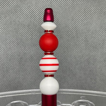 Load image into Gallery viewer, Red &amp; White Beaded Pens stripes Custom Handmade Beaded Pen Red Base Pen
