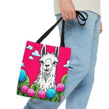 Load image into Gallery viewer, Llama Pink Skies #2 Tote Bag AI Artwork 100% Polyester
