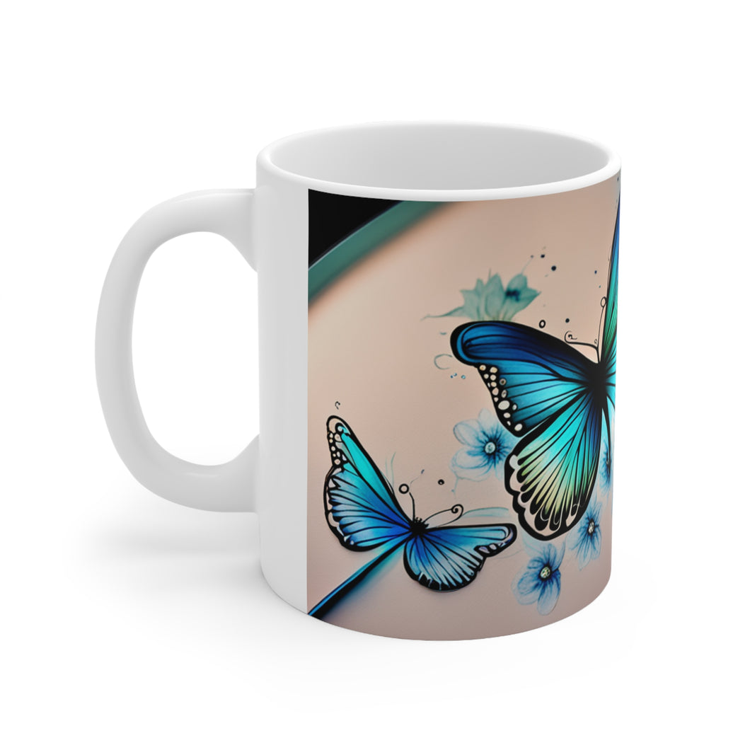 March Aquamarine Birth Month Colors Fairies & Butterflies #4 Mug 11oz mug AI-Generated Artwork