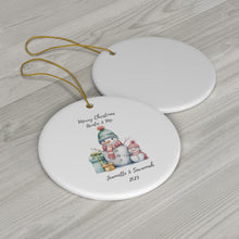 Load image into Gallery viewer, Personalize White Round Ceramic Ornament Auntie &amp; Me Snowman 3&quot; x 3&quot; Single Aunt and niece
