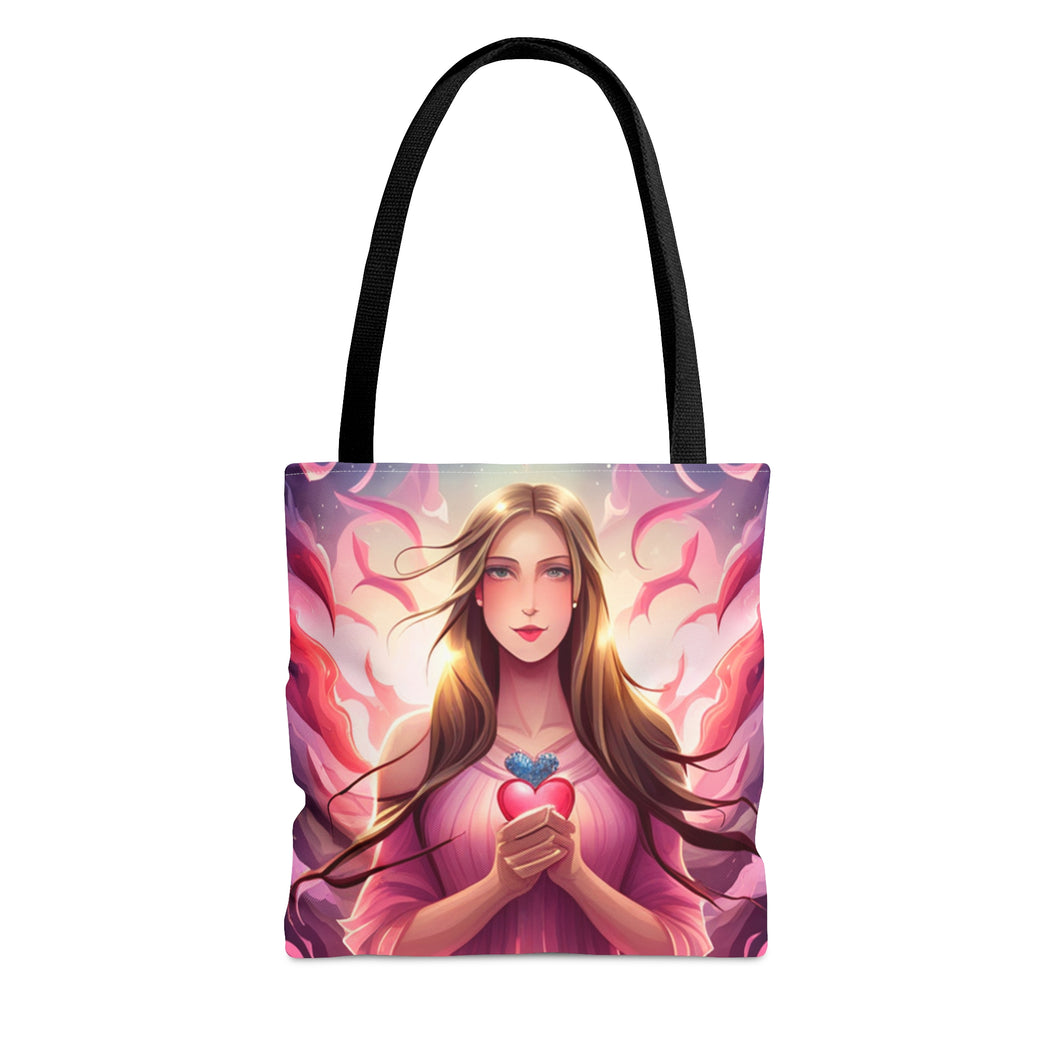 Angel with Wings Love the Pink Heart Series Tote Bag AI Artwork 100% Polyester #15