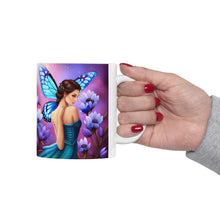 Load image into Gallery viewer, September Sapphire Amethyst Birth Month Colors Fairies &amp; Butterflies #1 Mug 11oz mug AI-Generated Artwork
