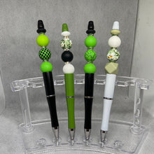 Load image into Gallery viewer, Checkered &amp; Lime Green - Shades of Green Beaded Pen Handmade
