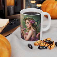 Load image into Gallery viewer, October Tourmaline Birth Month Colors Fairies &amp; Butterflies #2 Mug 11oz mug AI-Generated Artwork
