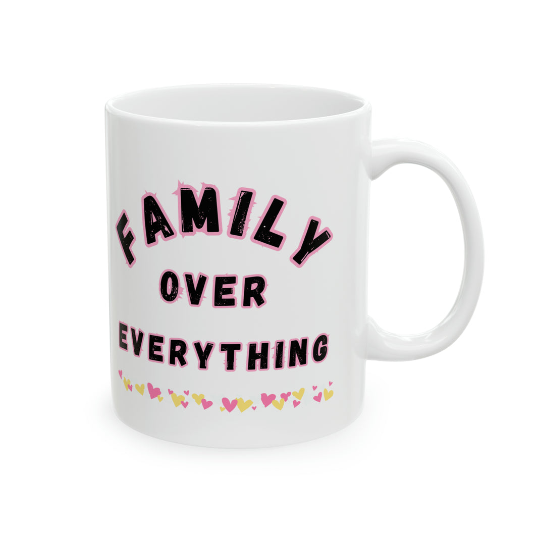 Family Over Everything Pink Border 11oz Ceramic Mug AI Design Tableware