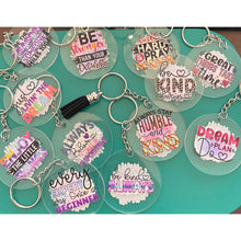 Load image into Gallery viewer, Be Kind Always Print Women Inspirational Round Acrylic Tassel Keychains
