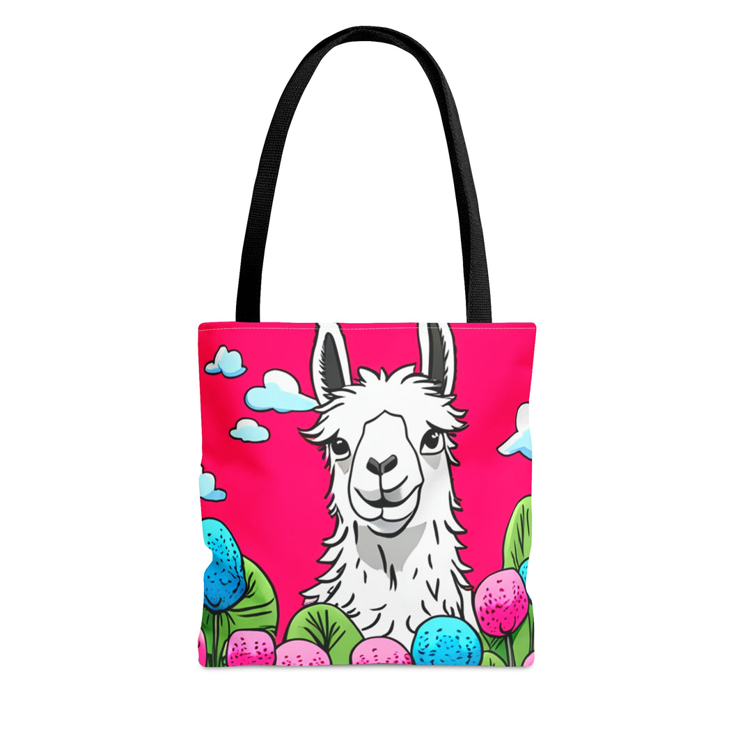 Llama Pink Skies #2 Tote Bag AI Artwork 100% Polyester