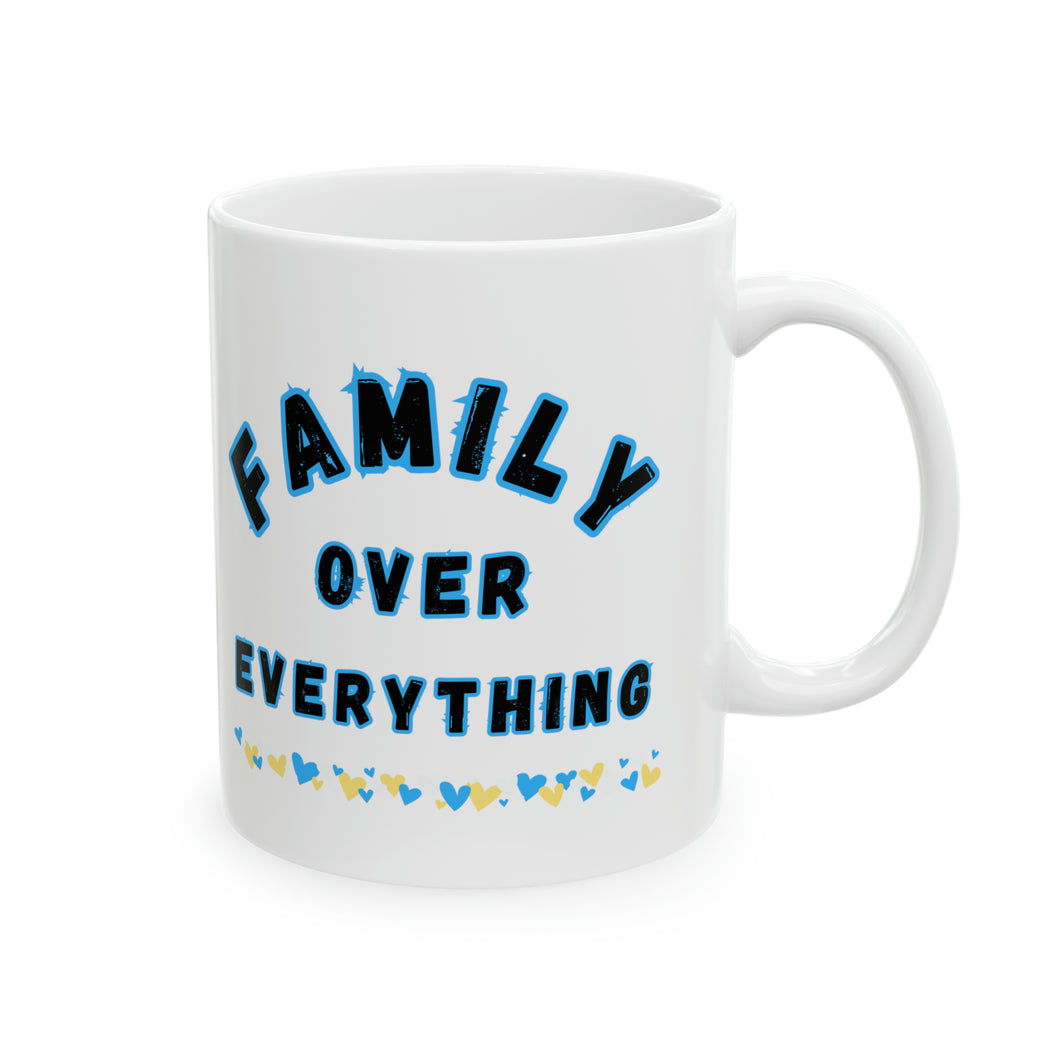 Family Over Everything Blue Border 11oz Ceramic Mug AI Design Tableware