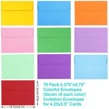 Load image into Gallery viewer, 70 Pack Colored Envelopes, 4.375x5.75&quot; Envelopes, Card Envelopes A2 Envelopes Envelopes for Invitations, Printable Invitation Envelopes for Weddings, Invitations, Postcards, Greeting Cards
