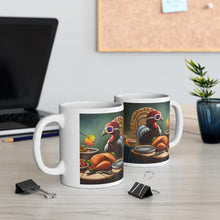 Load image into Gallery viewer, Thanksgiving Take Flight Turkey All Dressed up and Nowhere to Go Ceramic Coffee Mug Design #1 Left Right
