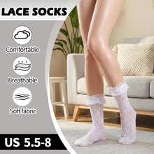 Load image into Gallery viewer, scenicamp 6 Pairs Lace Ruffle Ankle Socks for Women Lolita Frilly Ankle Elastic Cuff Mesh Lace Trim Dress Sock White,Dark Brown,Gray,Beige,Light Brown,Black
