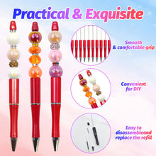 Load image into Gallery viewer, DASTTUIS 150 Pieces DIY Beadable Pens Kit - 50 plastic Beadable Pens Bulk, Refills &amp; pen bags Included - Beaded Pens Black Ink Ballpoint Cute Pens（Red）
