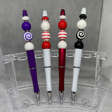 Load image into Gallery viewer, Black &amp; White Beaded Pens Spirals and stripes Custom Handmade Beaded Pen
