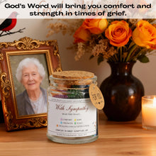 Load image into Gallery viewer, Elivida Sympathy Gift Bible Verses Jar for Daily Rememberance – Christian Grief Gift for Women, Memorial Decorative Jar with 100 Bible Verses for Loss of Loved Ones, Religious Bereavement Present
