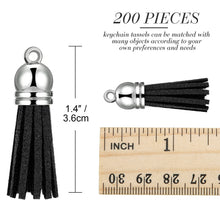 Load image into Gallery viewer, 200 Pieces Keychain Tassels Faux Suede Leather Tassel Pendants Keychain Decoration Tassels with Loop for DIY Crafts Making Supplies (Black)
