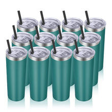 Load image into Gallery viewer, Stainless Steel Tumblers Bulk 12 Pack, 20 oz Vacuum Insulated Skinny Tumblers with Lids and Straws, Double Wall Coffee Mug, Travel Water Cup

