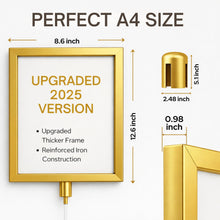 Load image into Gallery viewer, 4PCS Gold 8.5x11 Stanchion Sign Holder – Vertical Poster Display Frames for Floor Standing Holder Stand Business Store Sign Holders Pedestal Advertising Stand for Indoor Outdoor Use
