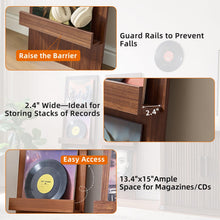 Load image into Gallery viewer, LELELINKY Wall-Leaning Vinyl Record Holder with 3 Tier Display Shelf, 47.5'' Tall Record Storage Magazine Holder, Vinlys Stand Holder Holds Up to 15 Vinyls Albums/CD for Living Room, Walnut
