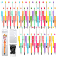 Load image into Gallery viewer, DASTTUIS 150 Pieces DIY Beadable Pens Kit - 50 plastic Beadable Pens Bulk, Refills &amp; pen bags Included - Beaded Pens Black Ink Ballpoint Cute Pens（Bright）
