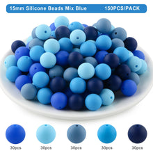 Load image into Gallery viewer, Lovyomi 150pcs 15mm Silicone Beads for Keychain Making Mix Color Round Beads for Pens and Bracelet Crafts(Blue)

