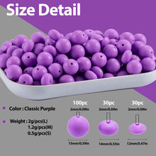 Load image into Gallery viewer, 160pcs Silicone Beads - 15mm Classic Purple with Loose Spacer Lentil Beads for Keychain Making Kit, Bracelet Making and Pens
