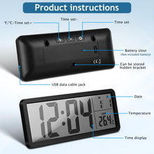 Load image into Gallery viewer, Healifty Digital Wall Clock: Wall-Mounted Led Display Clock with Date Temperature for Living Room Office Bedroom Home Decor
