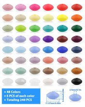 Load image into Gallery viewer, FIVEIZERO 240PC Silicone Lentil Beads - 12mm 48 Colors Abacus Spacer Beads for Keychain Bracelet Jewelry Making, DIY Crafts &amp; Pen Charms
