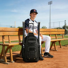 Load image into Gallery viewer, SunForMorning Rolling Baseball Bag with Wheels, Softball Catchers Gear Bags for 4 Bats, Portable Baseball Catcher Bag with Shoe Compartment, Holds All Softball Baseball Equipment, Black
