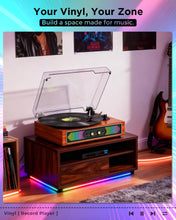 Load image into Gallery viewer, Bluetooth Record Player with RGB Lights, 3-Speed Belt-Drive Turntable with Built-in Stereo Speakers, Bass/Treble Control, Auto Stop, AUX in/Out, RCA Out, Retro Wood Vinyl Player for Home &amp; Gift Use
