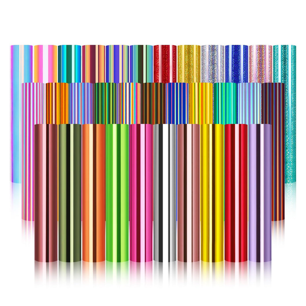 TECKWRAP Holographic Chrome Permanent Adhesive Vinyl Sheets 12” X 12” 33 Assorted Colors for Most Cutting Machines and DIY Craft Decals，Party Decoration, Sticker, Craft Cutter, Car Decal