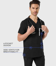 Load image into Gallery viewer, SUNCHIRI Mens Scrub Top with 4 Pockets, Modern V-Neck Scrubs Top, 4-Way Stretch, Soft, Durable, Breathable, Moisture-Wicking（Black, 2XL
