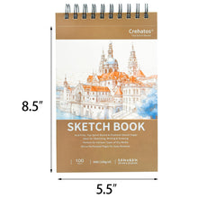 Load image into Gallery viewer, Crehatos 5.5&quot; x 8.5&quot; Sketch Book, Top Spiral Bound Sketch Pad, 100 Sheets Each 68lb/100gsm Drawing Paper, 2 Pack
