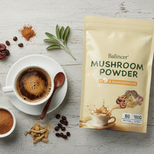 Load image into Gallery viewer, Balincer Mushroom Powder Supplement with 10 Mushrooms and Ashwagandha - Support Immunity, Gut Health &amp; Stress Relief, 6.35 oz (80 Servings)
