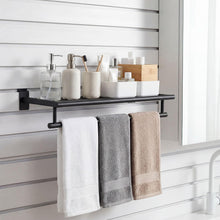 Load image into Gallery viewer, Zonon 2 Pcs Black Slatwall Shelf Clothes Rack with Metal Rectangular Tubing U Shaped Handrail Hanger Slatwall Shelving Organizer Accessories for Home Room Bathroom Garage Retail Display
