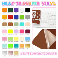 Load image into Gallery viewer, TECKWRAP Heat Transfer Vinyl Bundle - 33 Sheets 12&quot; x 12&quot; Iron on Vinyl for T-Shirt, 33 Assorted Color HTV Vinyl Compatible with Heat Press Craft Cutters (PU 33 Colors)
