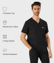 Load image into Gallery viewer, SUNCHIRI Mens Scrub Top with 4 Pockets, Modern V-Neck Scrubs Top, 4-Way Stretch, Soft, Durable, Breathable, Moisture-Wicking（Black, 2XL
