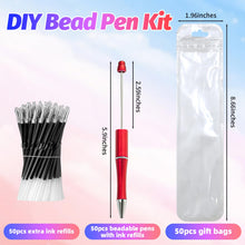 Load image into Gallery viewer, DASTTUIS 150 Pieces DIY Beadable Pens Kit - 50 plastic Beadable Pens Bulk, Refills &amp; pen bags Included - Beaded Pens Black Ink Ballpoint Cute Pens（Red）
