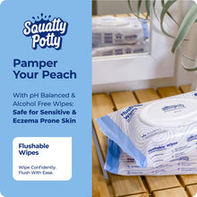 Load image into Gallery viewer, Squatty Potty Flushable Wipes - 3 Pack (150 Total Wipes) - 99% Water &amp; Plant-Based - Green Tea, Cucumber &amp; Aloe Spa Scent - pH Balanced - Septic Safe Adult Wet Wipes
